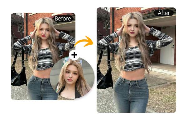 Instantly fix unflattering expressions with AI head swap